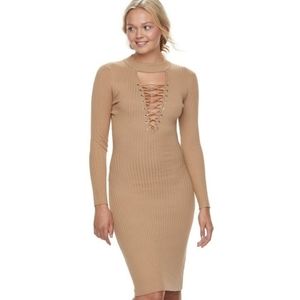ALMOST FAMOUS bodycon ribbed knit lace-up dress